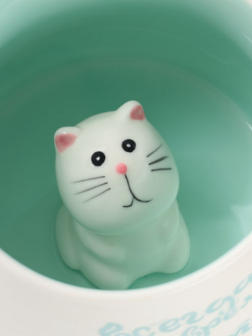 Кружка Доляна «Котик», 360 мл, керамика, белая, бирюзовая
