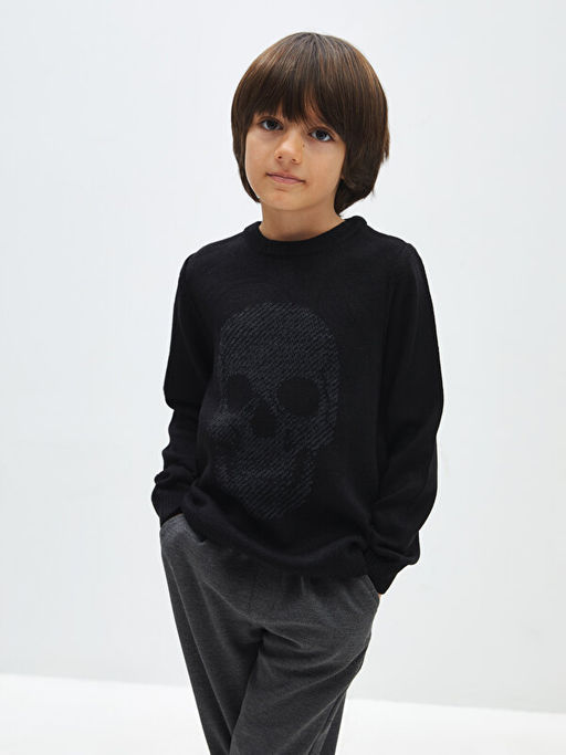 Bisiklet Yaka Desenli Uzun Kollu Erkek ?ocuk Triko Kazak - Waikiki фото 2