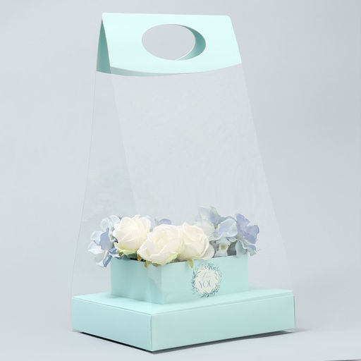 Коробка подарочная складная переноска для цветов, упаковка, Бирюза, 20?20?4 см