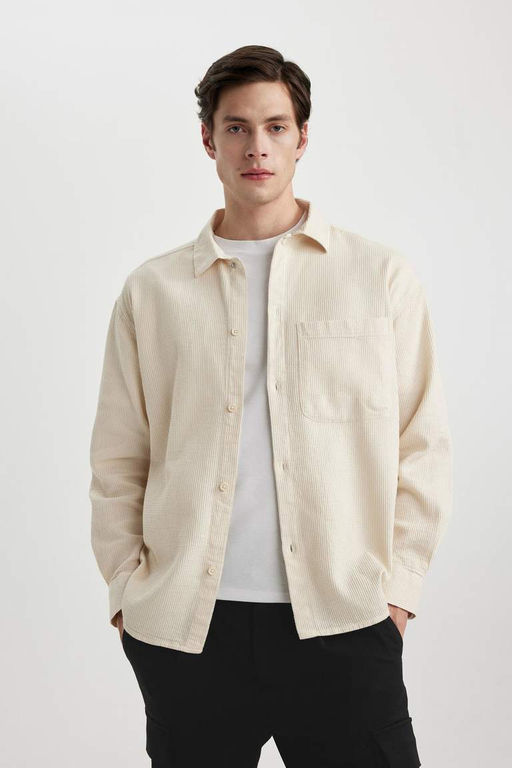 Рубашка оверсайз с широким вырезом поло и длинными рукавами из хлопка - Defacto фото 6