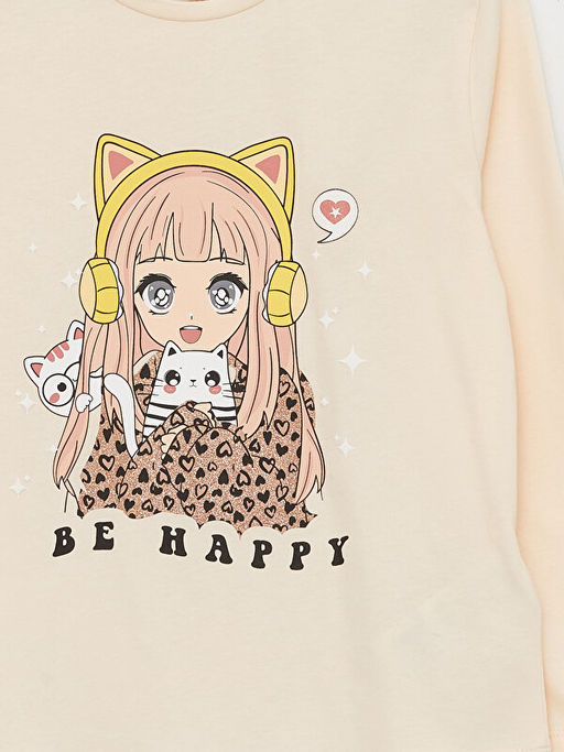 Bisiklet Yaka Bask?l? Uzun Kollu K?z ?ocuk Ti??rt - Waikiki фото 3