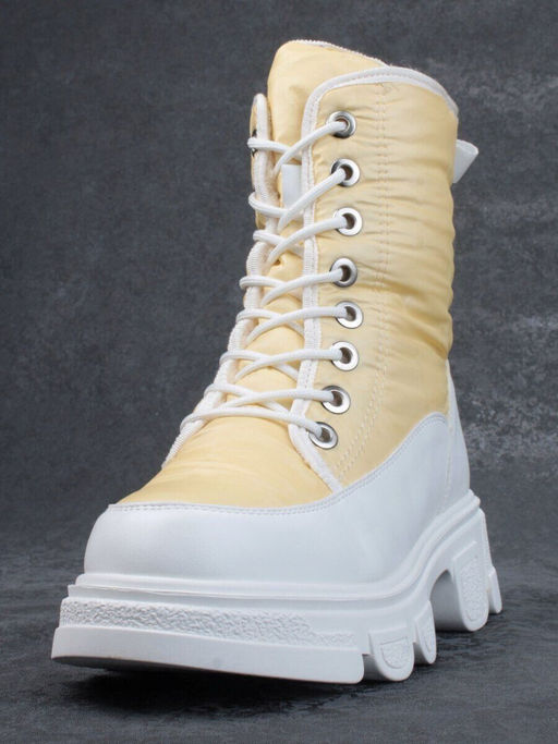 02-FAS99-5Z YELLOW/WHITE Дутики женские (искусственная кожа, плащевая ткань, шерсть)
