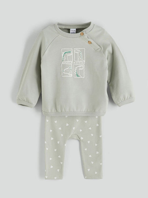 Bask?l? Erkek Bebek Sweatshirt ve Pantolon