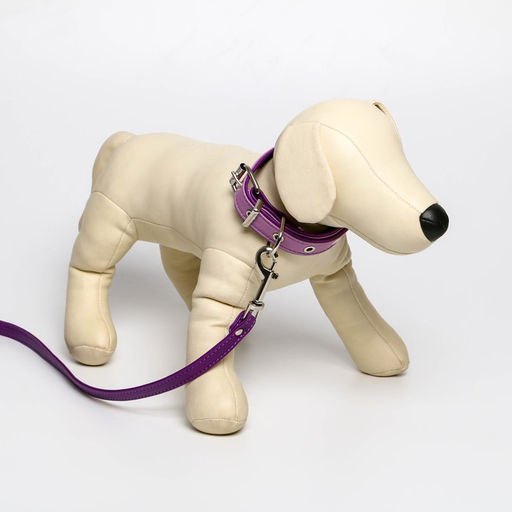 Комплект ошейник (58х2.5 см) и поводок (130х1.4 см) из экокожи, сиреневый с фиолетовым - Пушистое счастье фото 7