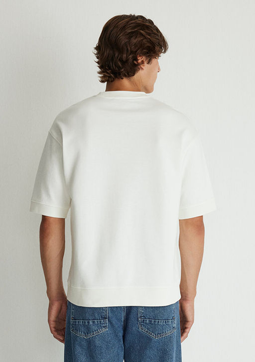 Bisiklet Yaka Beyaz Tisort - Mavi фото 4