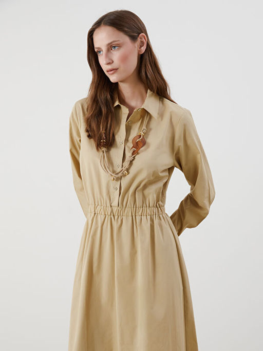 G?mlek Yaka Poplin Belden Oturtmal? Elbise