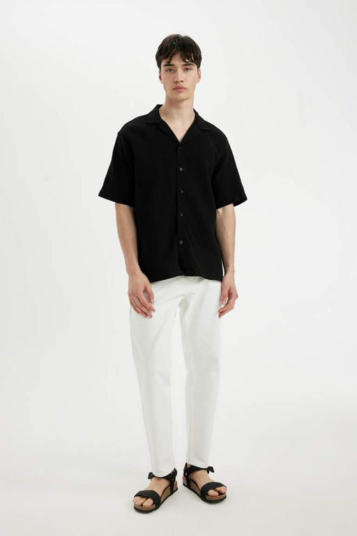 Хлопковая рубашка с короткими рукавами и воротником-поло Relax Fit - Defacto фото 5