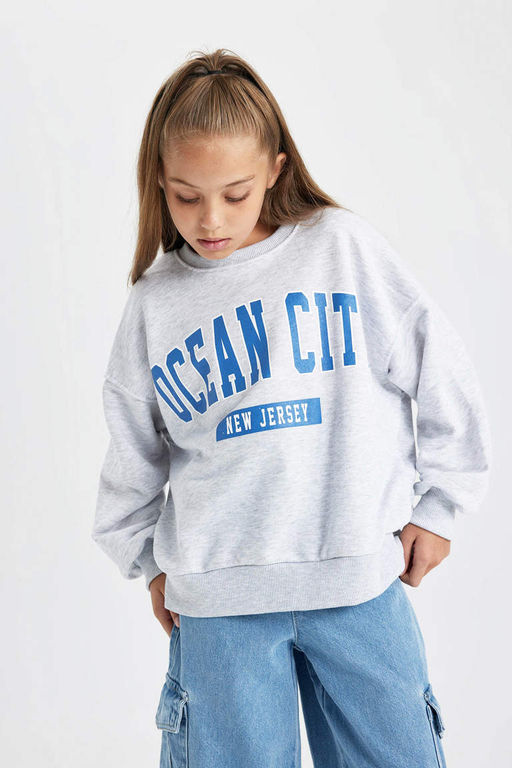 Толстовка оверсайз с круглым вырезом для девочек - Defacto фото 3