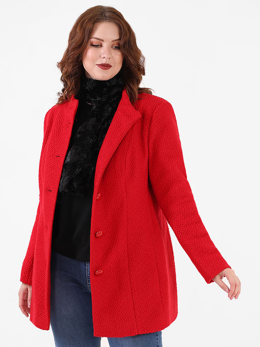 Полупальто с шарфом красного цвета с воротником стойка - Almond фото 2