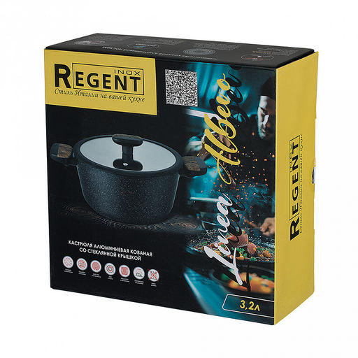 Кастрюля с антипригарным покрытием Albero 3,2л, д22см, стеклянная крышка, 2-х слойное антипригарное покрытие, бакелитовая ручка с силиконовыми вставками, Regent (Китай) Подходит для всех видов плит, включая индукционную. - Домашняя мода фото 2