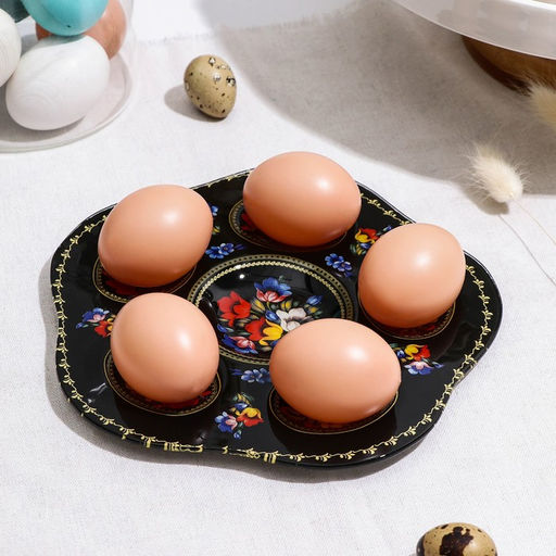 Подставка стеклянная для яиц Доляна Жостовская роспись, 5 ячеек, 2020 см, цвет чёрный  фото 2