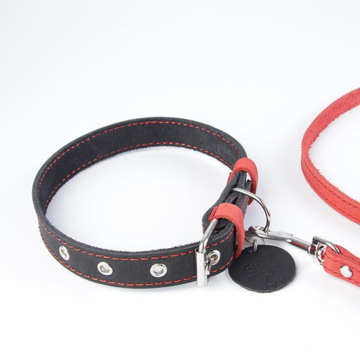 Комплект : ошейник (36-56х2.5 см) и поводок (130х1.5 см), цвет чёрный и малиновый - Пушистое счастье фото 4