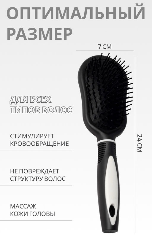 Цена за 3 шт. Расчёска массажная, 7×24(±1) см, чёрная