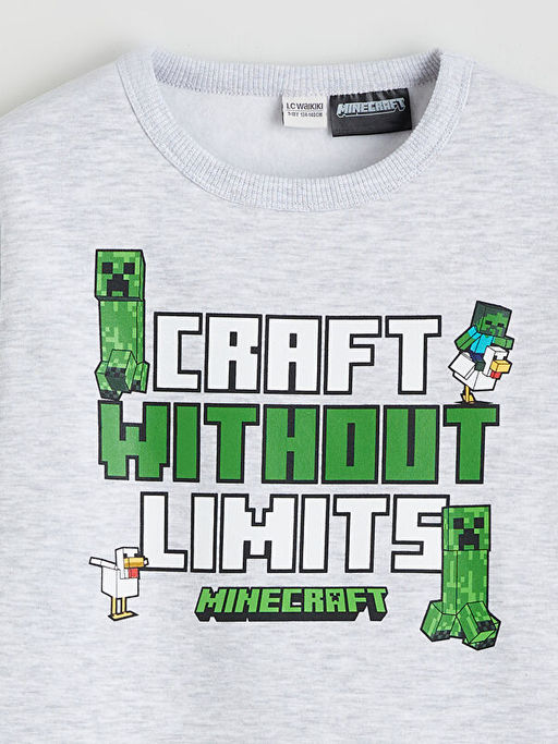 Bisiklet Yaka Minecraft Bask?l? Erkek ?ocuk Kal?n Sweatshirt