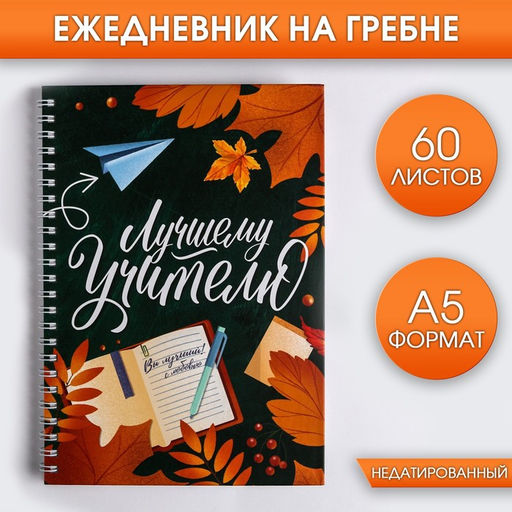 Ежедневник на гребне Лучшему учителю, формат А5, 60 листов