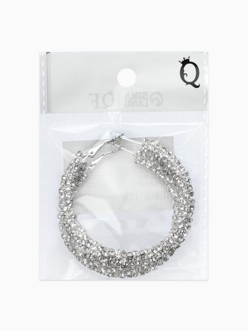 Серьги-кольца со стразами "Россыпь" d=5,5см, цвет белый в серебре