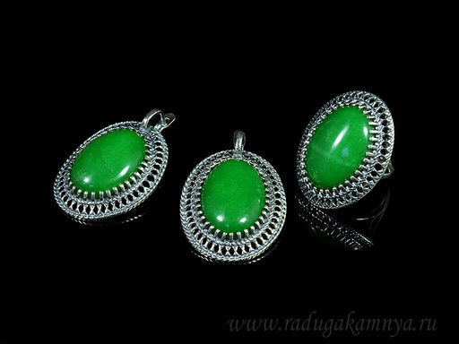 Кольцо Серьги с кварцем (имитация хризопраза) размер 18