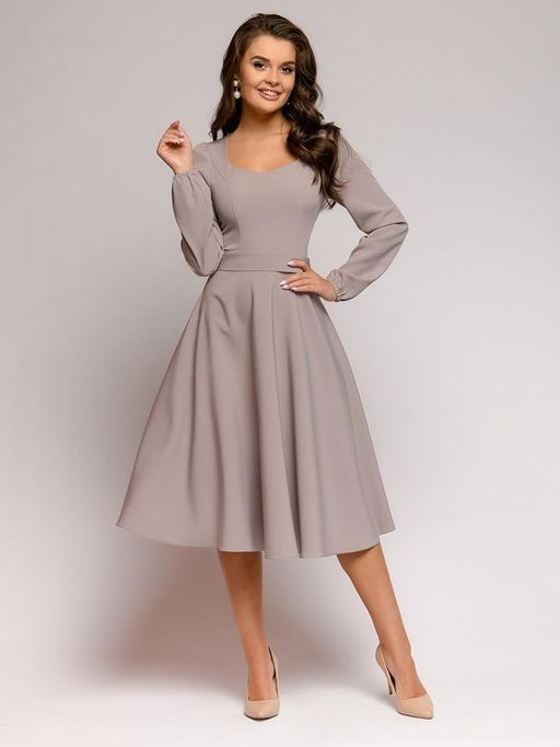 Платье цвета пыльной сирени длины миди с объемными рукавами - 1001dress фото 3