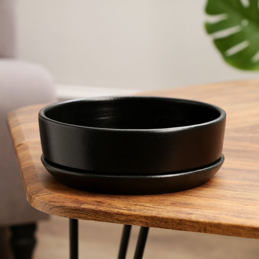 Горшок - бонсайница Огма для кактусов и сукулентов, 1.4 л, d=18 см, h=6.5 см, керамика, с поддоном, чёрный