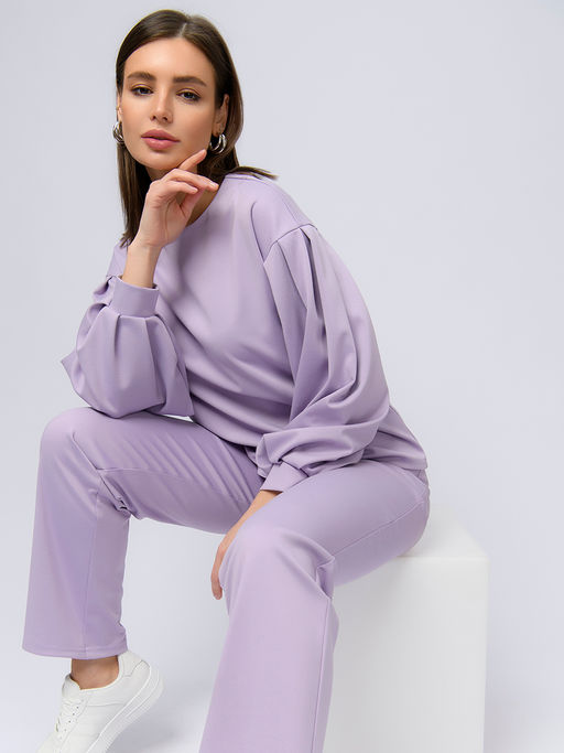 Блуза светло-сиреневого цвета с длинными объемными рукавами - 1001dress фото 4
