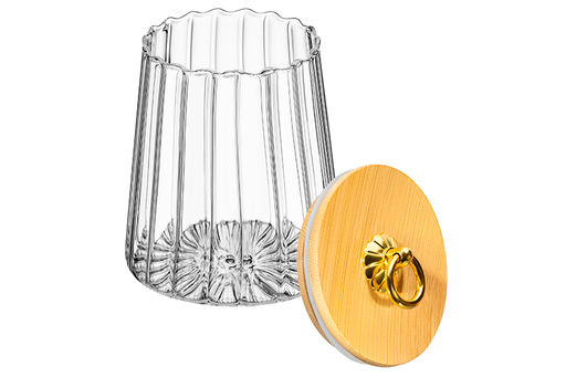 Банка д/хранения 650 мл 10*10*13 см с бамбуковой крышкой, золотой держатель, стекло - Elan gallery фото 11