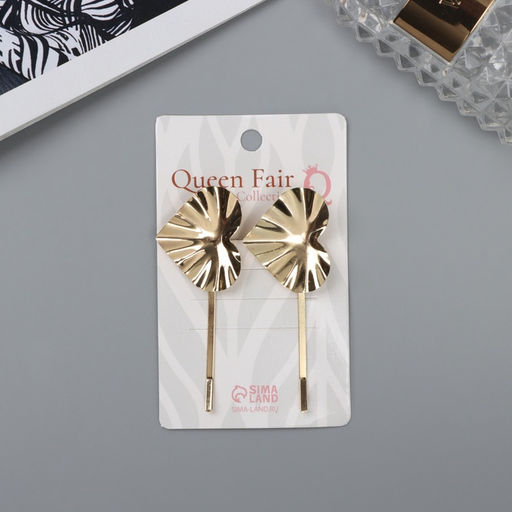 Невидимки для волос «Бенте», набор 2 шт., сердце, 6 см, золото