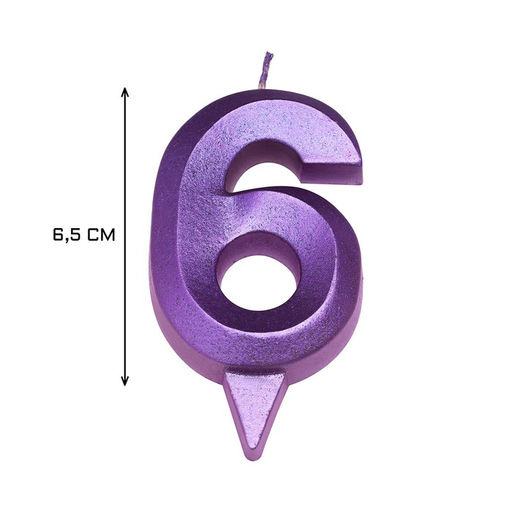 Цена за 3 шт. Свеча в торт «Грань», цифра 6, фиолетовый металлик, 6.5 см