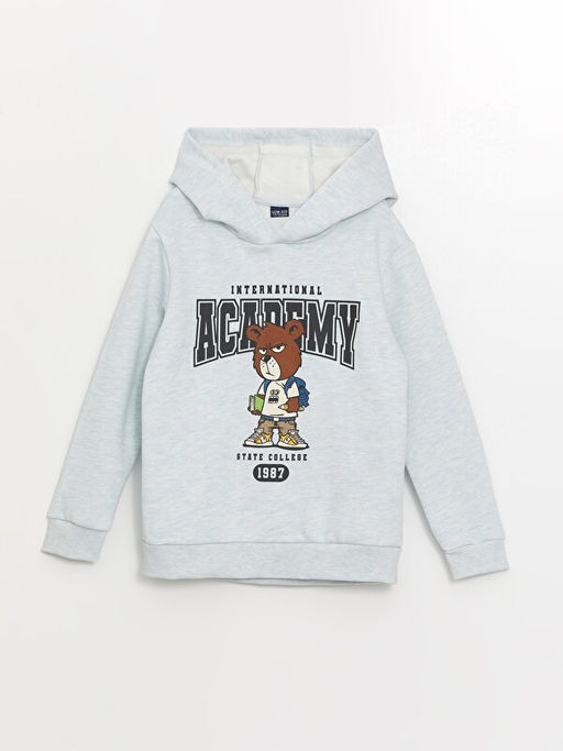 Kap??onlu Bask?l? Erkek ?ocuk Sweatshirt