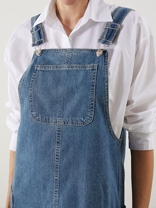 Kare Yaka Kad?n Jean Salopet Elbise