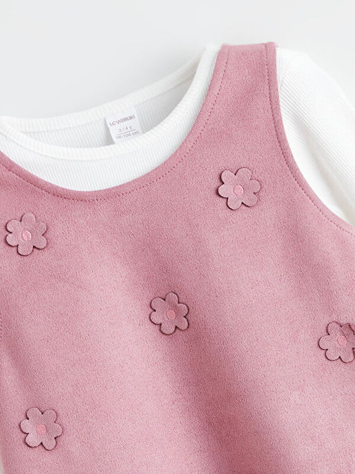 Bisiklet Yaka ?i?ekli K?z ?ocuk Elbise ve Ti??rt