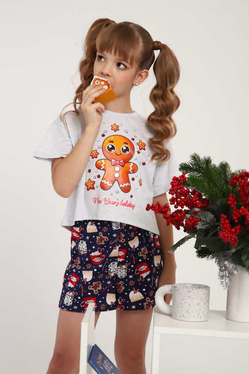 Пижама для девочки ПД-019-073 Кот Новый год