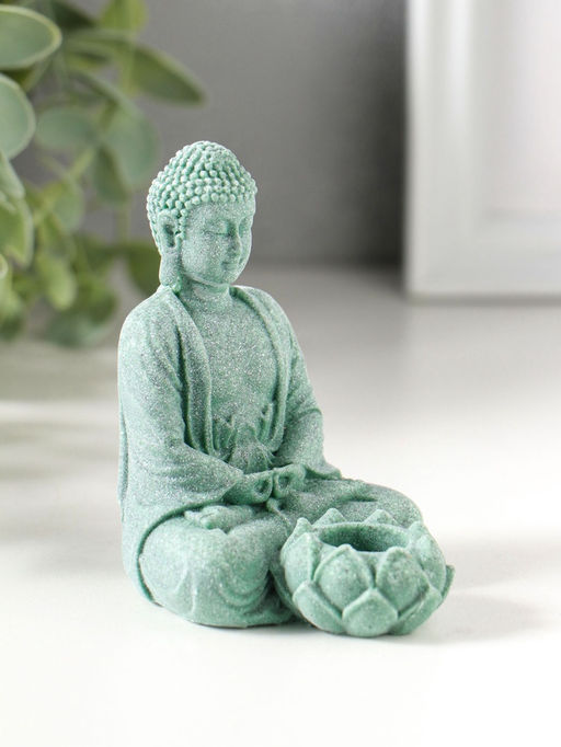 Подсвечник/подставка под конус полистоун "Будда и лотос" зелёный d=1,5 см 7,7х5,5х9 см