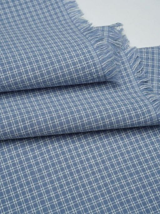 Вареный (стираный) хлопок Мелкая двойная клетка цв.винтажно-голубой, ш.2.5м, хл-100%, 115гр/м.кв - Купава фото 4