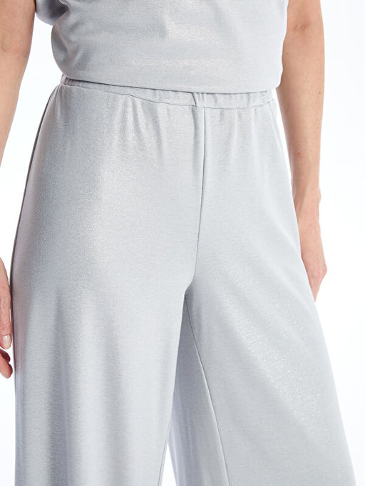 Beli Lastikli D?z Geni? Pa?a Kad?n Metalik Pantolon - Waikiki фото 3