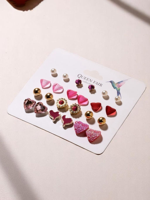 Серьги пусеты 12 пар «Сердечки» свидание, миксы