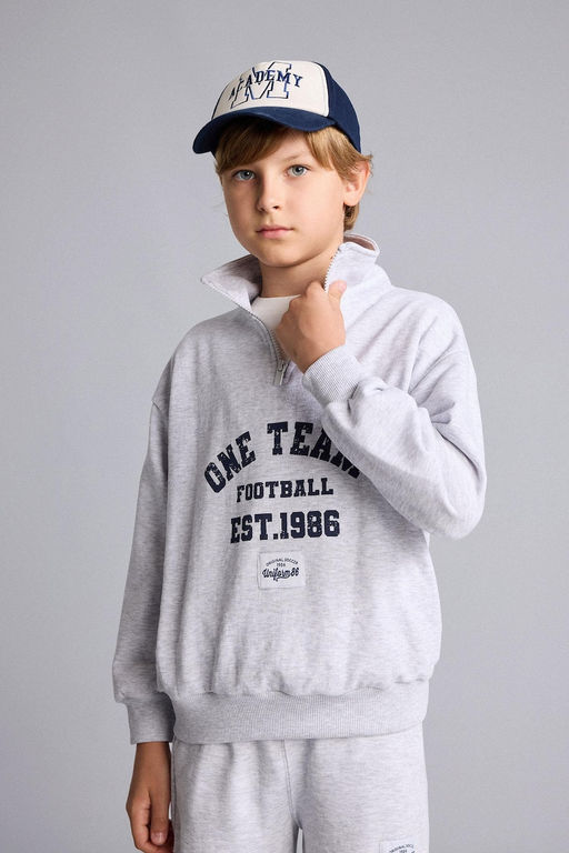 Regular F_t Dik Yaka Pamuklu Bask_l_ Sweatshirt Erkek _ocuk - Defacto фото 5