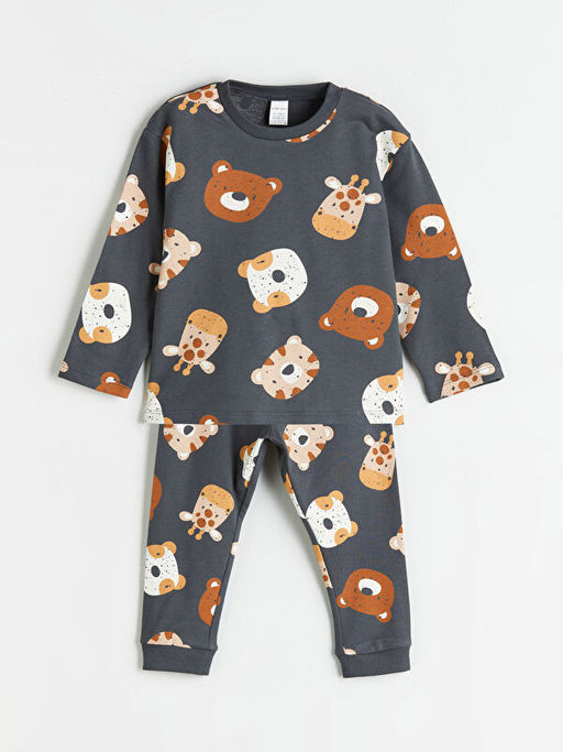 Hayvan Bask?l? Erkek Bebek Pijama Tak?m?