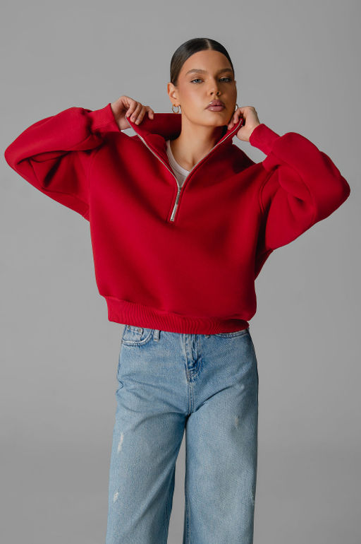Арт. 1902 Свитшот женский с начесом полузамок 42-50 (5 шт) Цвет:красный