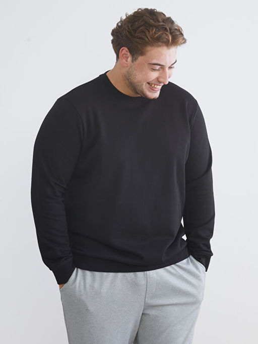 B?y?k Beden Bisiklet Yaka Erkek Sweatshirt