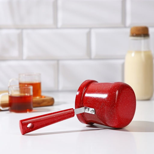 Турка Доляна Мрамор рэд, 400 мл, d=8 см, пластиковая ручка, антипригарное покрытие, индукция, красная  фото 3