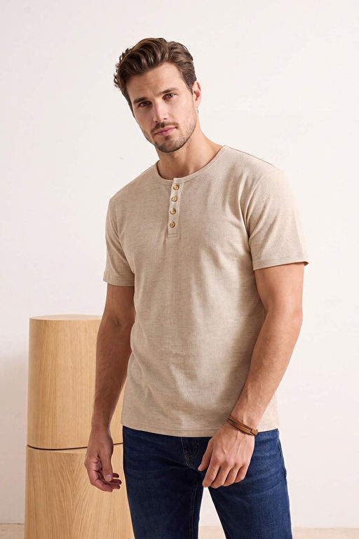 Bej Regular/Normal Kesim D__meli Dokulu Ka_korse T-Shirt TMNSS26TS00036 - Trendyolmilla фото 2