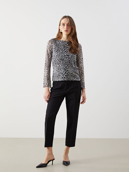 Kay?k Yaka Leopar Desenli Kad?n Bluz