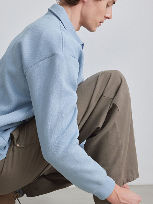 Fermuarl? Polo Yaka Erkek Dokulu Sweatshirt