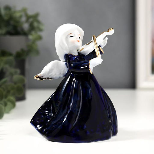 Фигурка керамика под фарфор Ангелочек со скрипкой, кобальт, 12.5?10?8 см