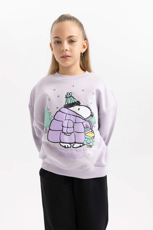 Мягкий толстый свитшот Snoopy с круглым вырезом для девочек - Defacto фото 3