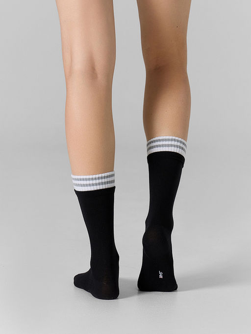 Цена за 5 пар! Носки женские черные с рисунком в виде полосок - Mark formelle фото 4