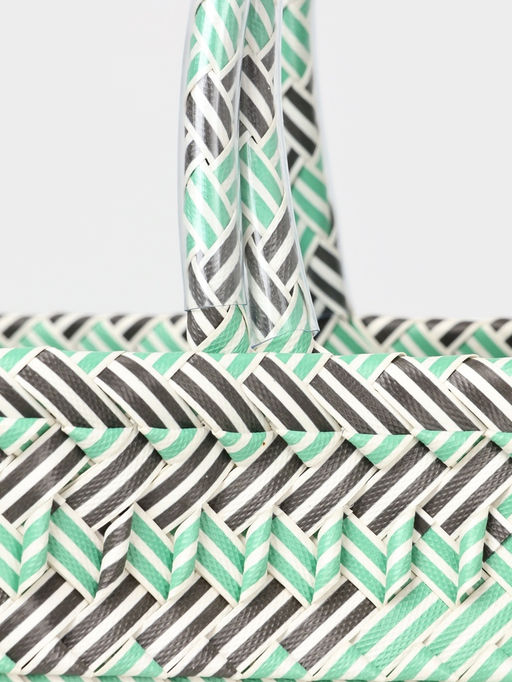 Сумка плетёная, 30×15×35 см, пластик, бирюзовая с чёрным