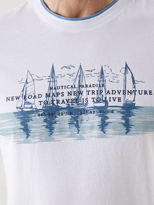 Bisiklet Yaka K?sa Kollu Bask?l? Penye Erkek Ti??rt