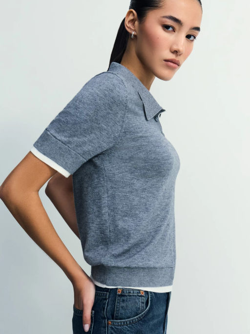 Джемпер поло из вискозы с короткими рукавами / Zarina фото 2