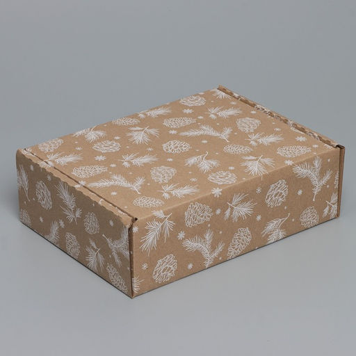 Цена за 2 шт. Коробка новогодняя складная «Шишки», бурый, 27×21×9 см, Новый год
